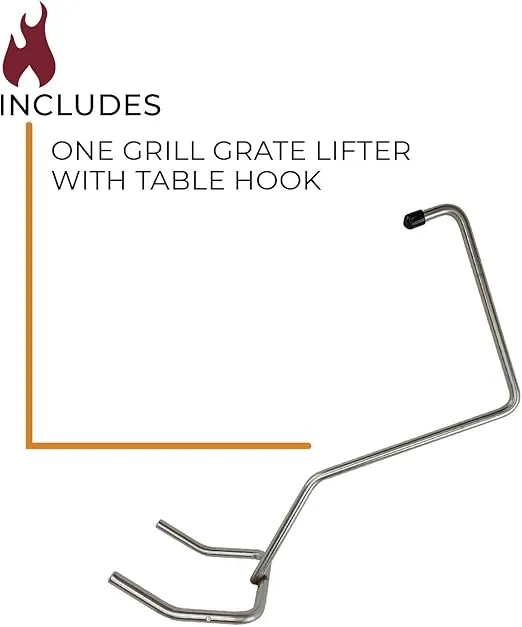 Kick Ash Basket Barbecue Grill Grate Lifter Tool with Table Hook and Handle for Charcoal and Gas Grills and Smokers, BBQ Grill Rack Lifter for Steel and Cast Iron Grill Grates, Stainless Steel