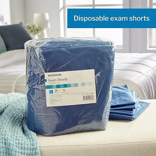 McKesson Patient Exam Shorts, Disposable - Non-Woven Material, Elastic Waist, Blue - Fits 32 in to 40 in Waist, Size Large, 25 Count