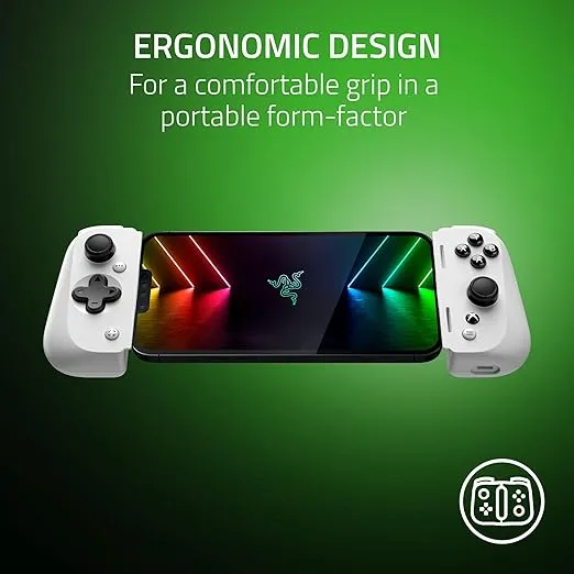 Razer Kishi V2 Mobile Gaming Controller for iPhone (Lightning) Xbox Edition: Console Quality Controls - Universal Fit - Stream PC & Xbox Games - Free Nexus App - 1 Month Xbox Game Pass Incl. - White