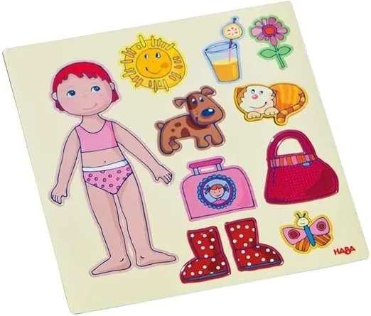 HABA Dress-Up Doll Lilli Magnetic Game Box - 54 Magnet Pieces in a Sturdy Metal Tin - Great Magnetic Travel Game