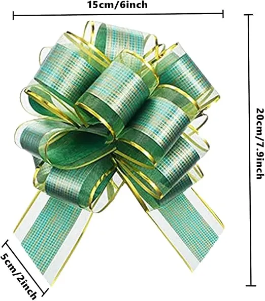 20 Pack 6" Pull Bows Gift Wrapping Bows, Large Pull Bow with Ribbon, Gift Wrap Bow Knot Ribbons Present Bows, Pull Flower Ribbon Bows for Gift Baskets, Birthday, Party, Christmas - Green