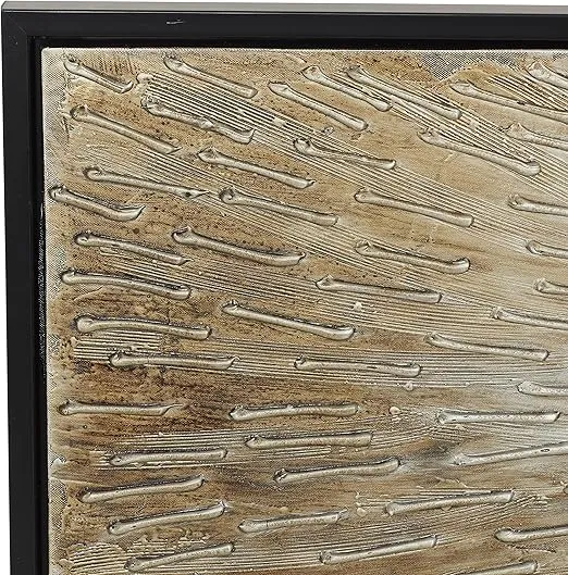 Deco 79 Canvas Starburst Handmade Radial Framed Wall Art with Black Frame, 71" x 1" x 20", Brown