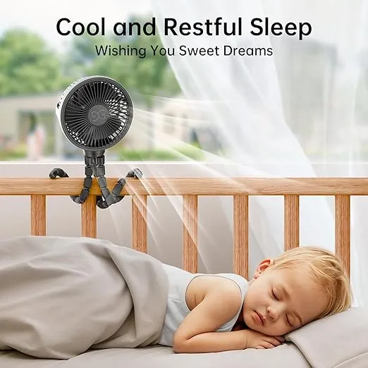GUSGU Stroller Fan Clip on for Baby, Flexible Tripod & Rechargeable Battery, Small Personal Fan, Mini Portable Fan for Travel, Handheld, Car (Black)