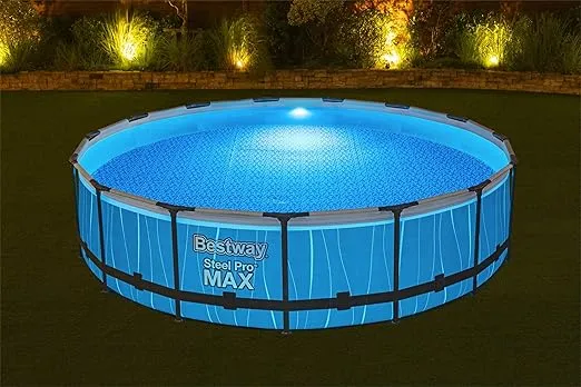 Bestway Steel Pro MAX Above Ground Swimming Pool (15' x 42") | Round Outdoor Backyard Family Pool with Color-Changing Pool Liner | Features 7-Color LED Lights
