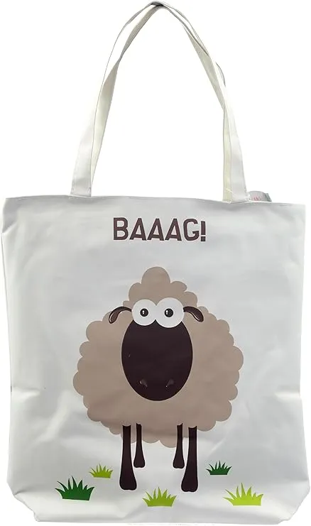 Puckator BAAAG Sheep Reusable Zip Up Cotton Bag - Canvas Tote Bag - Cotton Tote Bags - Eco Gifts for Women and Men - Cloth Shopping Bag - Fabric Bag - Foldable Bags for Shopping - Handbag