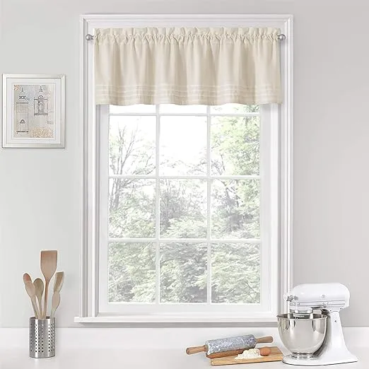 Vue Kingsbury Short Valance Small Window Curtains Bathroom, Living Room and Kitchens, 52" x 14", Natural