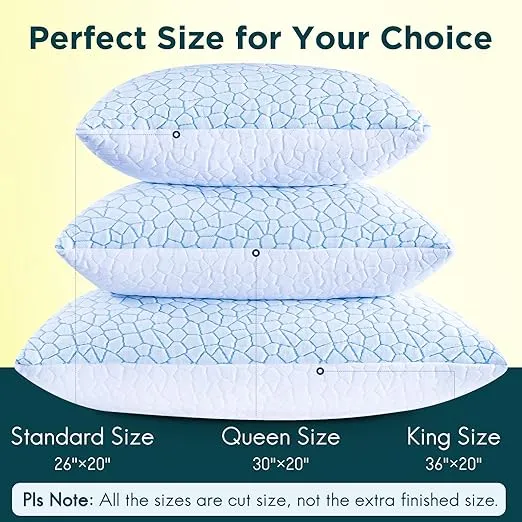 QUTOOL Shredded Memory Foam Pillows Queen Size Set of 2, Cooling Pillows for Sleeping, Adjustable Bed Pillow for Side Back Stomach Sleepers, Soft Supportive Pillow with Removable Washable Cover