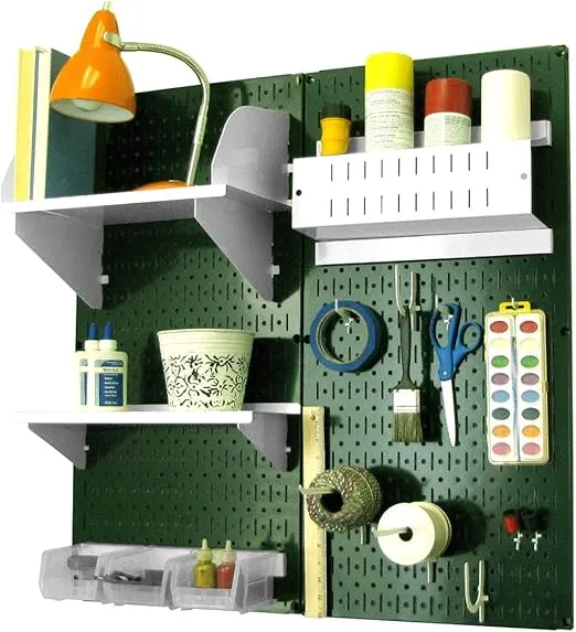 Wall Control Pegboard Hobby Craft Pegboard Organizer Storage Kit with Green Pegboard and White Accessories