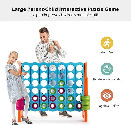 COSTWAY Jumbo 4-to-Score Giant Game Set, 4 in A Row for Kids and Adults, 3.5FT Tall Indoor & Outdoor Game Set with 42 Jumbo Rings & Quick-Release Slider, Perfect for Holiday Party & Family Game