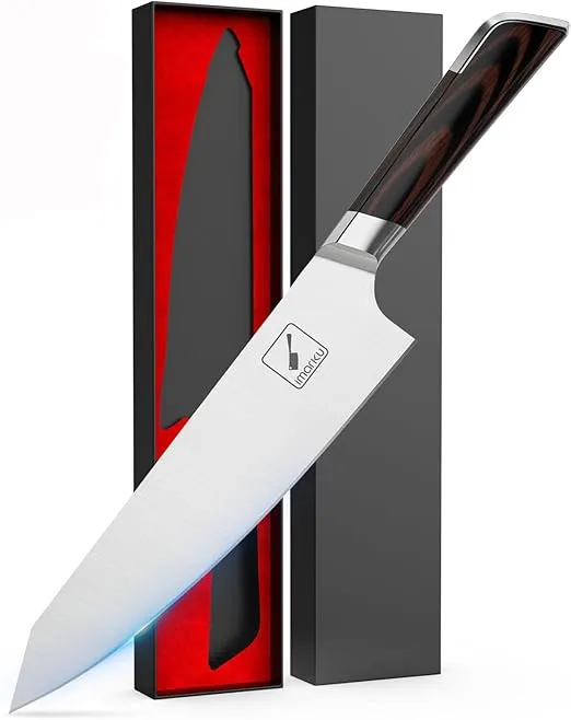 imarku Damascus Chef Knife, 8 Inch Japanese Kitchen Knife, Powder Steel Forged Super Sharp Knife for Collection, Chef's Knives with Unique Design Wood Handle, Christmas Gifts for Men and Women