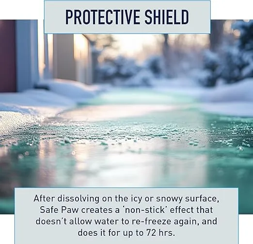 Safe Paw Pet Ice Melt for Effective Winter Solution - Chloride & Salt-Free Non-Toxic Formula with Traction Agent - Melts Ice at Low Temperatures - Snow Melt Safe for Pets & Kids - Lasts 3X Longer