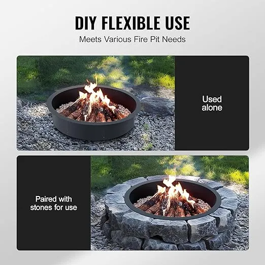 VEVOR Fire Pit Ring, 40-Inch Outer/36-Inch Inner Diameter, 8.5inch Height Fire Pit Insert, Heavy Duty Carbon Steel Liner DIY Campfire Ring Above or In-Ground, for Outdoor Camping, Bonfires