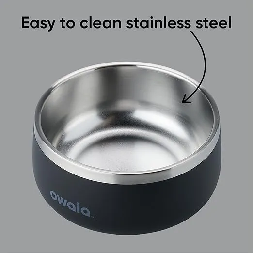Owala Pet Bowl - Durable Stainless Steel, Food and Water Bowl for Dogs, Cats, and All Pets, Non-Slip Base, 24oz, Black (Very, Very Dark)