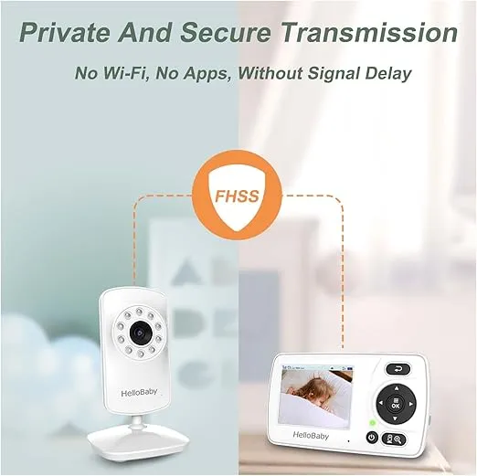 HelloBaby Monitor with Camera and Audio, 1000ft Long Range Video Baby Monitor-No WiFi, Night Vision, VOX Mode-Power Saving, 2.4'' Portable Travel Screen, Baby Safety Camera, for Baby/Pet, Plug & Play