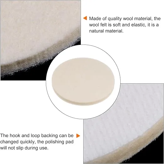 HARFINGTON 10pcs Wool Felt Polishing Pads, 3 inch Buffing Wheel Polish Pad Flocking Hook & Loop Back for Car Glass Plastic Metal Stone
