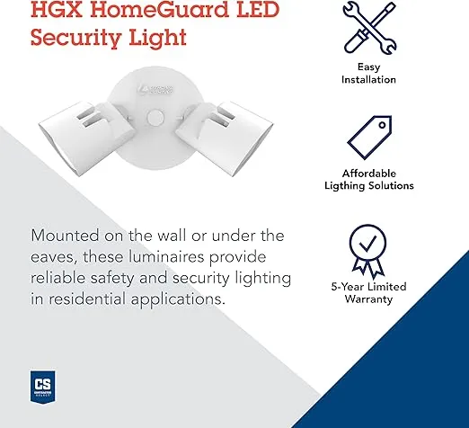 Lithonia Lighting HGX LED 2RH 40K 120 WH M2 HomeGuard LED Outdoor Security Floodlight, Non-Switchable 4000K, 2-Lights, White