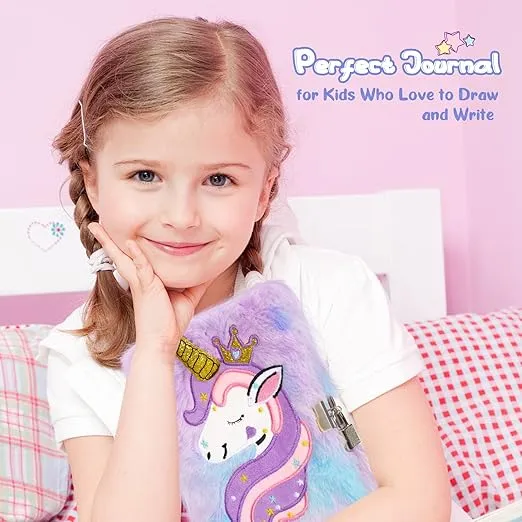 homicozy Unicorn Diary for Girls with Lock and Keys,Tie-Dye Fuzzy Journal for Kids with 160 Lined Pages,Fluffy Secret Notebook for Writing and Drawing,Unicorn Gifts for Girls Ages 6 And Up