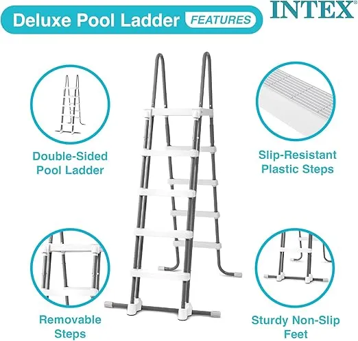 Intex 28077E Heavy Duty Deluxe Pool Ladder with Removable Steps for 52 Inch Depth Above Ground Pools