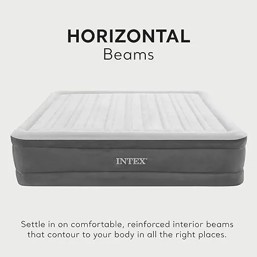 Intex 18 Inch Inflatable Fiber-Tech Elevated Premium Plush Comfort Airbed Mattress with Built-in Pump, and Dura-Beam Technology, King
