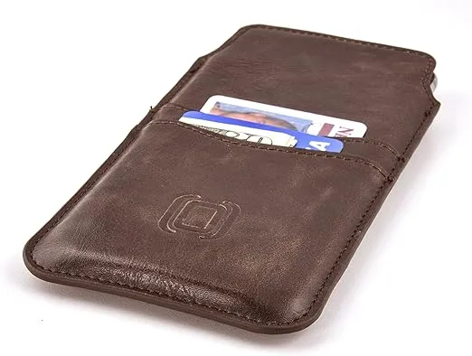 Dockem Provincial Wallet Sleeve for Pro Max and Plus iPhones: 15/14/13/12/11 Pro Max, 15/14 Plus, XS Max, 8/7/6 Plus - Vintage PU Leather Pouch Cover with 2 Credit Card Holder Slots [Brown]