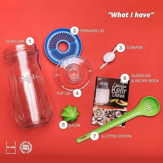Kefirko Complete Kefir Starter Kit - Water & Milk Fermentation Kit - Easily Make Kefir at Home (1.4 Litres) (White)