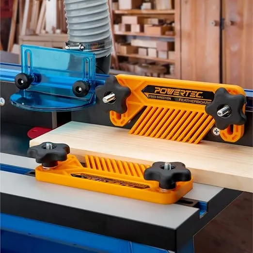 POWERTEC Feather Boards for Table Saw, Router Table Fence, Bandsaw, Fits T-Track & Miter Slot - Woodworking Tools & Accessories to Reduce Kickback & Increase Safety, 2PK (71553)