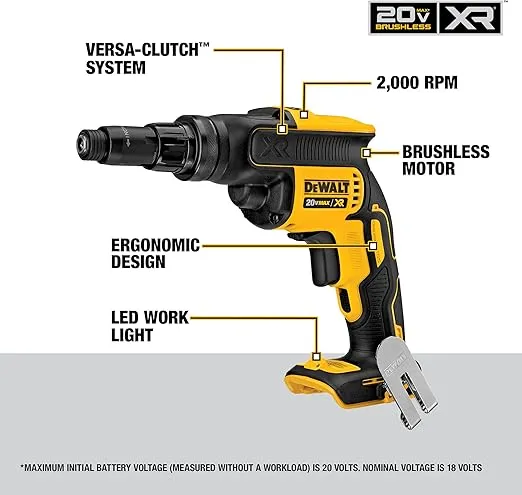 DEWALT 20V MAX XR Screw Gun, Versa-Clutch, Adjustable Torque, Tool Only (DCF622B)