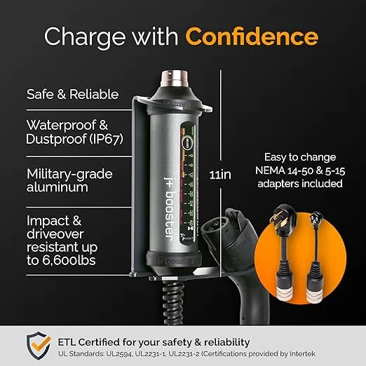 Portable Level 2 EV Charger - 7X Faster - 110-240V / 40 Amp - ETL Certified - Portable Electric Car Charger NEMA 5-15 & 14-50 Plug for Indoor or Outdoor (25ft Cable)