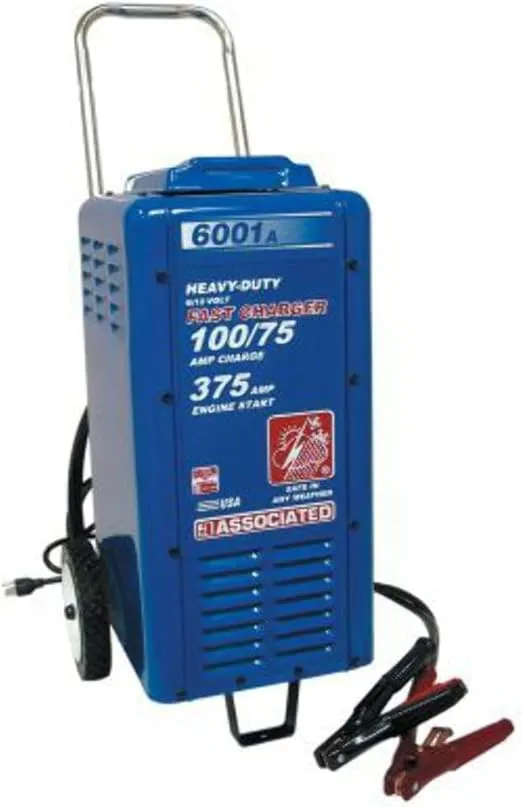 Associated Equipment 6001A 6/12V 100/75 Amp Continuous Charge 375 Amp Cranking Assist Charger with Wheels