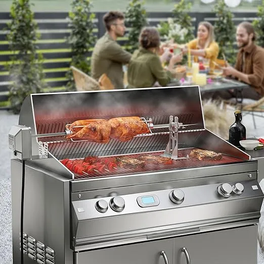 TURBRO Stainless Steel Rotisserie Kit for Most Gas Grills - Includes 4W Electric Motor, 28'' × 5/16" Square Spit Rod, Adjustable Height Support Bracket, Meat Forks - for Outdoor BBQ