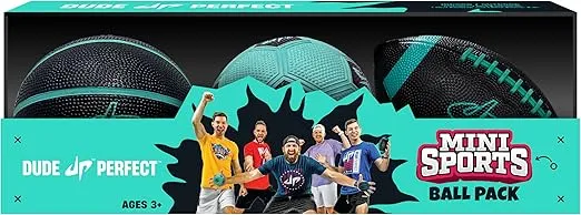 Dude Perfect Mini Sports Balls, Kids and Adults Multi-Pack Sports Ball Set, Indoor and Outdoor Play, Includes Football, Basketball and a Soccer Ball