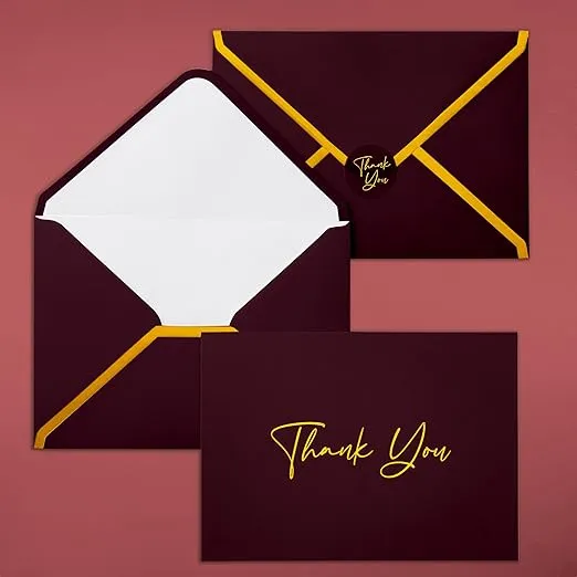 Mr. Pen- Blank Thank You Cards with Envelopes, 20 Pack, 4x6, Gold Foil Thank You Notes with Envelopes, Dark Red Wedding Thank You Cards Wedding, Thank You Note Cards, Baby Shower Thank You Cards