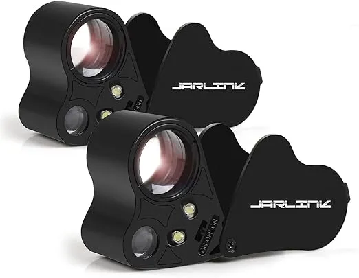 JARLINK 2 Pack 30X 60X Illuminated Jewelers Eye Loupe Magnifier, Foldable Jewelry Magnifiers with Bright LED Light for Gems, Jewelry, Coins, Stamps, etc (Black)