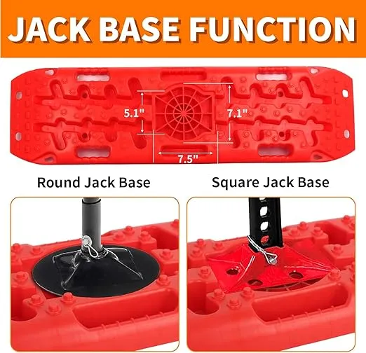 Off-Road Traction Boards with Jack Lift Base, Recovery Board for Sand, Mud, and Snow Tracks - Tire Traction Pads for RV Truck Jeep SUV (Red)