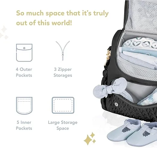 Hannah & Sophia Belle Convertible Baby Diaper Backpack & Bag in Black, Large Size, Dual Sided Water Resistant Changing Mat Included, Detachable Shoulder Straps, Easy To Use