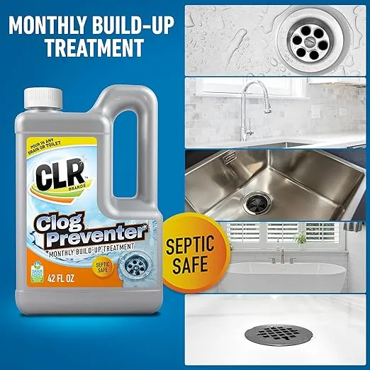 CLR Brands Clog Preventer Clear Pipes and Drains Monthly Drain Build Up Remover, Helps Degrade Sources of Clogs to Keep Drains Flowing Smoothly, Safe on All Pipes and Drains - 42 Ounce Bottle