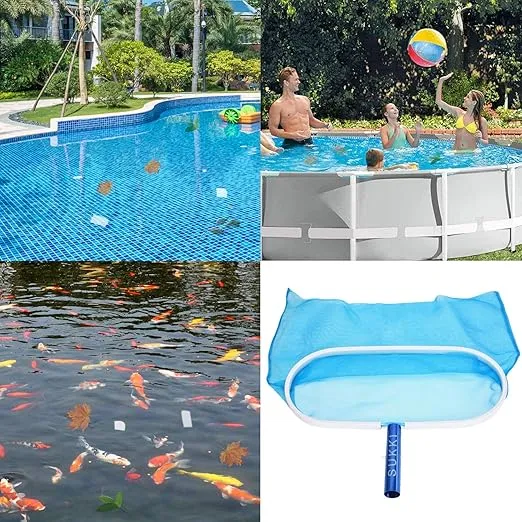 SUKKI Pool Skimmer Net - Heavy Duty Pool Net Pool Skimmer Deep Bag Leaf Cleaning Pool Rake Fine Mesh Net, Aluminum Frame Skimmer for Above Ground Pool