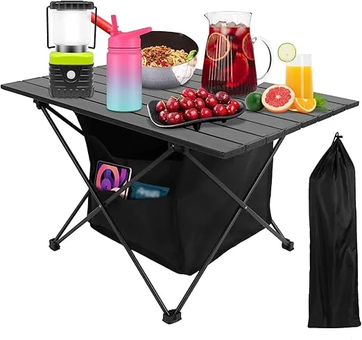 Camping Table with Storage, Lightweight Beach Table, Aluminum Portable Folding Table, Backpacking Table with Carry Bag, Tent Table for Outdoor, Travel, Picnic, BBQ, Cooking, Sand, RV (M)