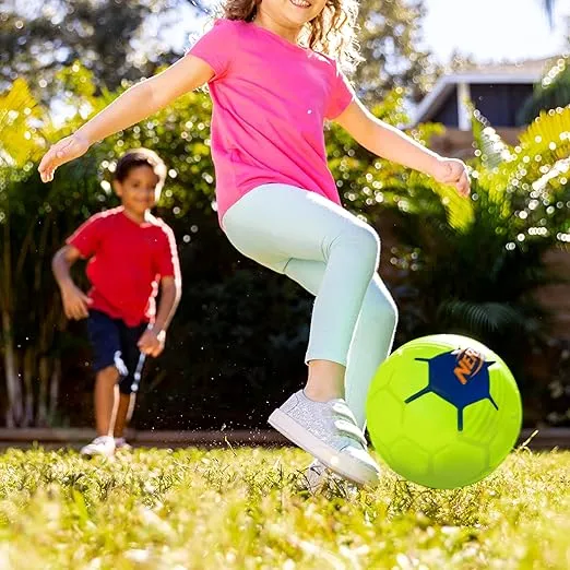Nerf Kids Foam Mini Soccer Ball - Proshot Youth Soccer Ball - 7" Indoor + Outdoor Ball for Kids + Toddlers -Green/Blue