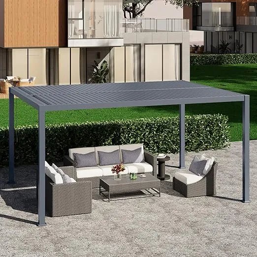 RoyalCraft 12'x16' Adjustable Louvered Pergola, Heavy-Duty Aluminum Outdoor Pergola, Metal Hardtop Pergola with Adjustable Roof for Patio, Deck, Garden, Yard, Grey