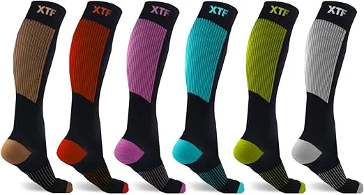 Extreme Fit Copper Compression Socks for Men & Women - made for running, athletics, pregnancy and travel - 6 Pair