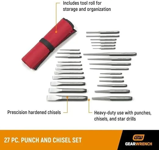 GEARWRENCH 27 Piece Large Chrome Punch & Chisel Set | 82306