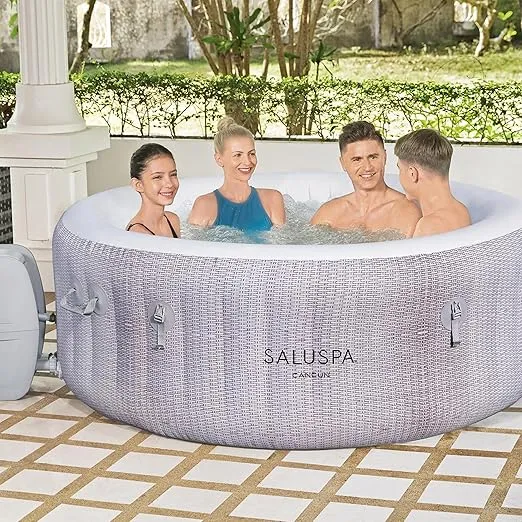 Bestway SaluSpa Cancun 71" x 26" Inflatable Hot Tub Round Portable Outdoor Spa with 120 AirJets and EnergySense Energy Saving Cover, Grey
