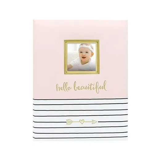 Pearhead Hello Baby First 5 Years Memory Book, Baby Girl Keepsake for New and Expectant Parents, Pregnancy And Milestone Journal, Pink