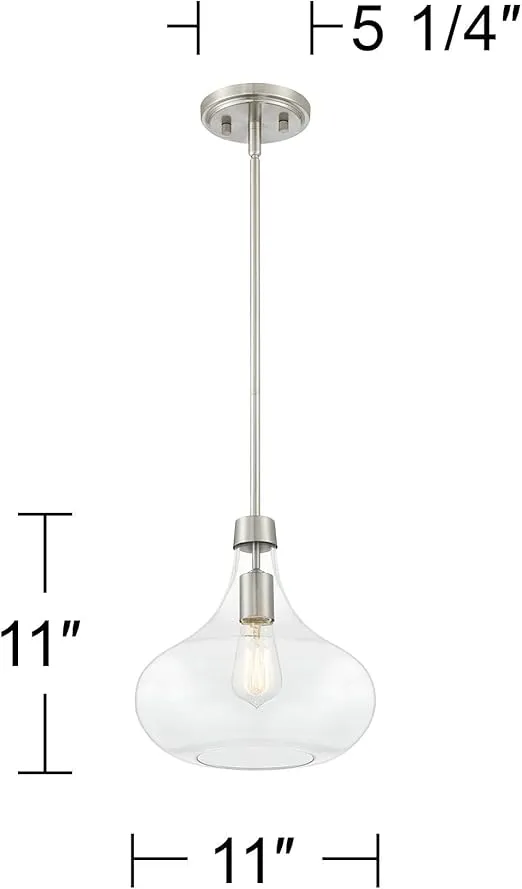 Possini Euro Design Cecil Brushed Nickel Mini Pendant Lighting Fixture 11" Wide Farmhouse Rustic Clear Glass Shade for Dining Room Living House Foyer Kitchen Island Entryway Bedroom High Ceilings
