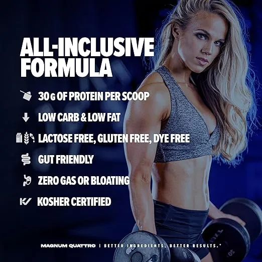 Magnum Nutraceuticals Quattro Whey Protein Powder, Peanut Butter Cup 4lb – Premium Protein Isolate Blend for Muscle Growth & Recovery