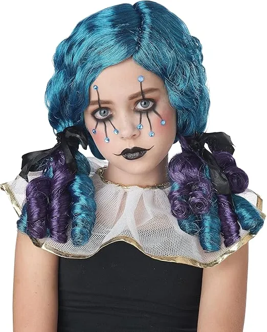 California Costumes Girls Clowny Kid Curls Wig Teal/Purple, one Size