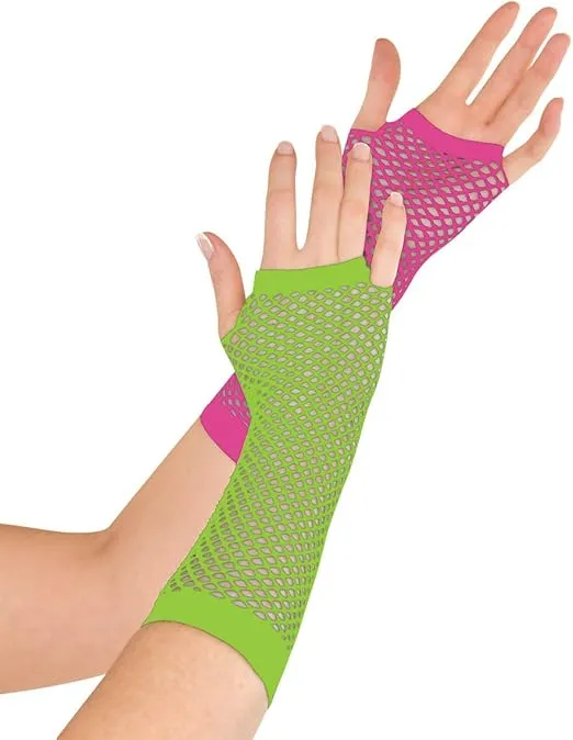 Amscan Womens Long Fishnet Fingerless Gloves - One Size, Neon, 1 Pair, Neon, One Size 1 Pair US