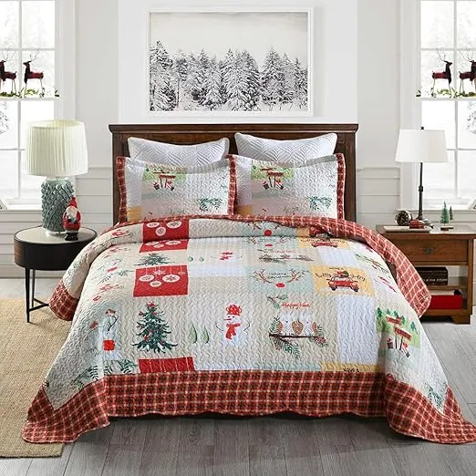 MarCielo Christmas Quilt Set Bedspread Set B022,Red,King,B022_K