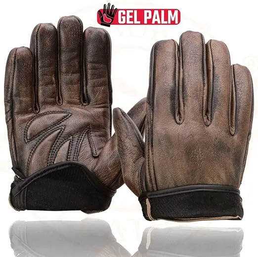 Milwaukee Leather MG7512 Men's Brown Leather Gel Padded Palm Short Wrist Motorcycle Hand Gloves W/ ‘Full Panel Cover’ - Small